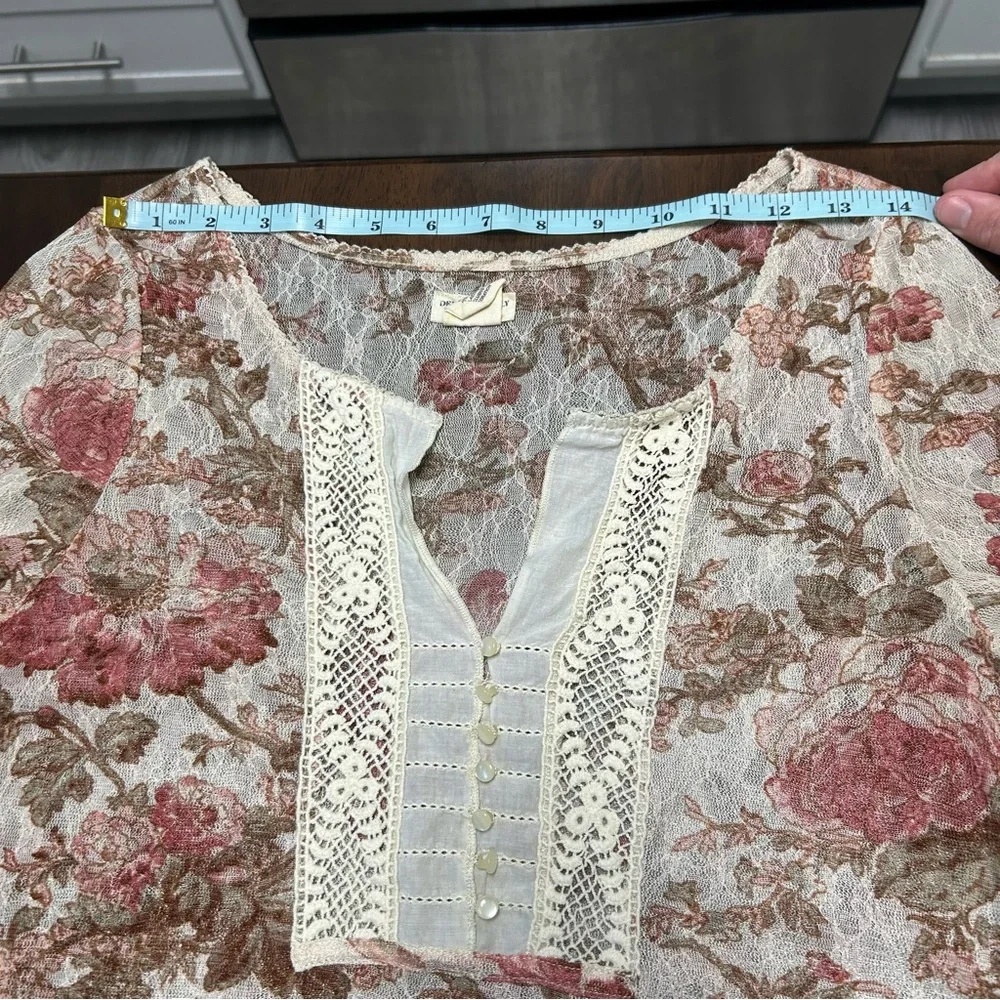 Denim & Supply Ralph Lauren Pink Floral Lace Henley Blouse Y2K Top Size L - Picture 12 of 15